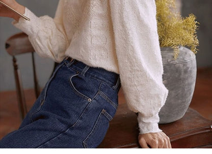 Mock Neck Lace Blouse with Long Sleeves