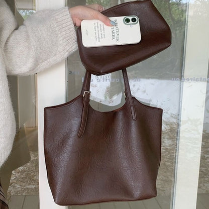 Faux Leather Tote Bag With Pouch