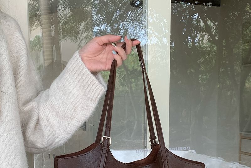 Faux Leather Tote Bag With Pouch