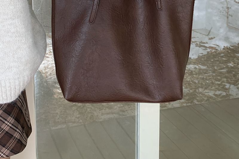 Faux Leather Tote Bag With Pouch