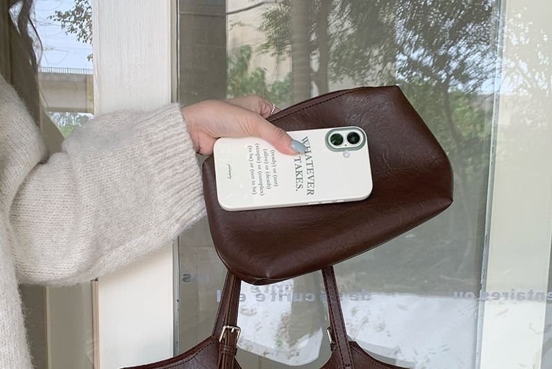 Faux Leather Tote Bag With Pouch