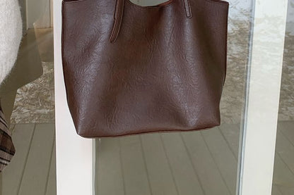 Faux Leather Tote Bag With Pouch