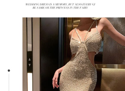Spaghetti Strap V-Neck Plain Sequin Cutout Trumpet Evening Gown