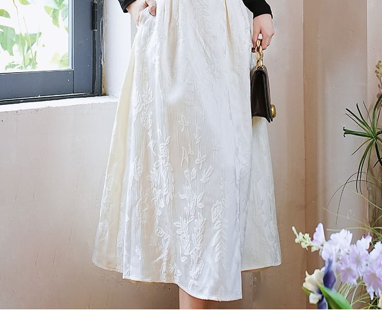 Set: Long-Sleeve Collared Top + High Rise Midi A-Line Skirt