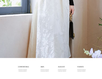 Set: Long-Sleeve Collared Top + High Rise Midi A-Line Skirt