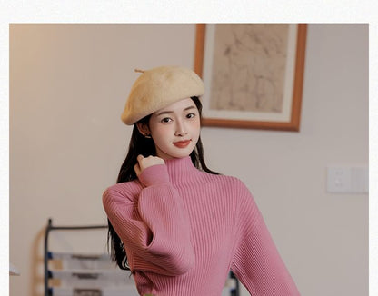 Set: Mock Neck Plain Sweater + High Rise Plaid Midi A-Line Skirt