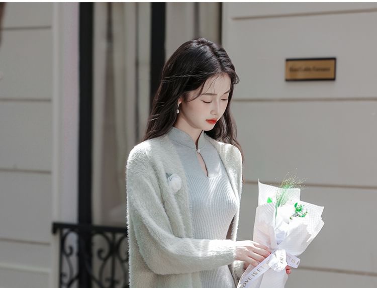 Open Front Plain Long Cardigan