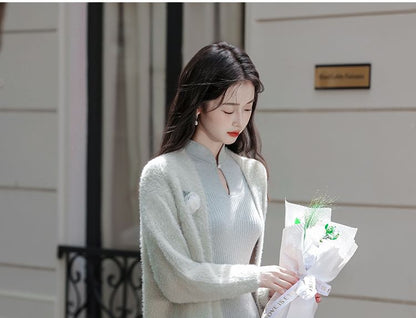 Open Front Plain Long Cardigan