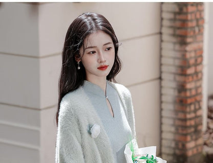 Open Front Plain Long Cardigan