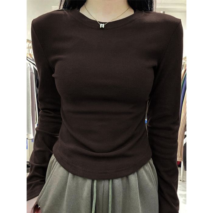 Long-Sleeve Crewneck Plain Tee