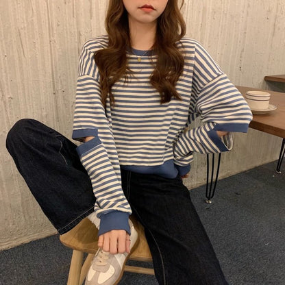 Crewneck Striped Cutout Pullover