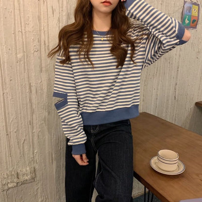 Crewneck Striped Cutout Pullover