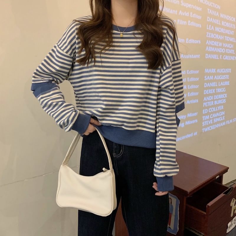 Crewneck Striped Cutout Pullover