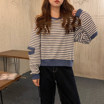 Crewneck Striped Cutout Pullover