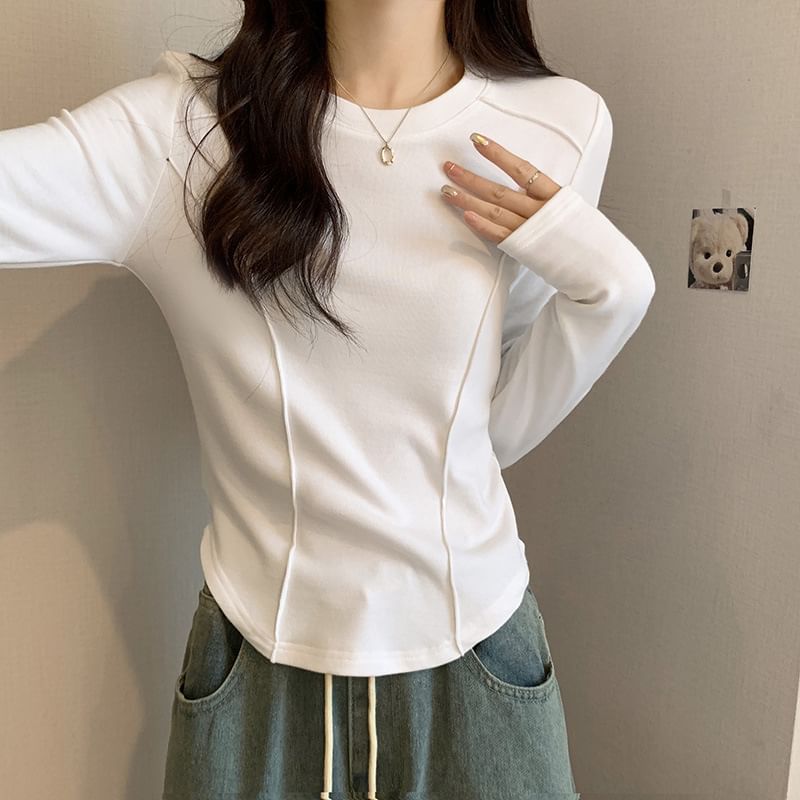 Long-Sleeve Crewneck Plain Top