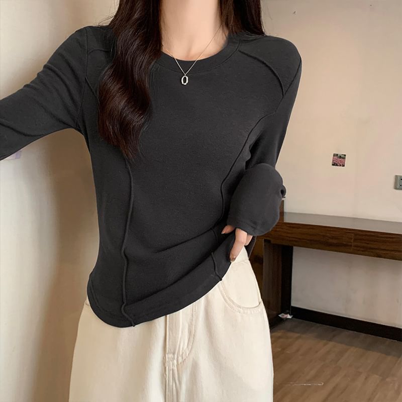 Long-Sleeve Crewneck Plain Top