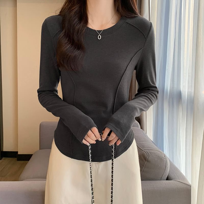 Long-Sleeve Crewneck Plain Top