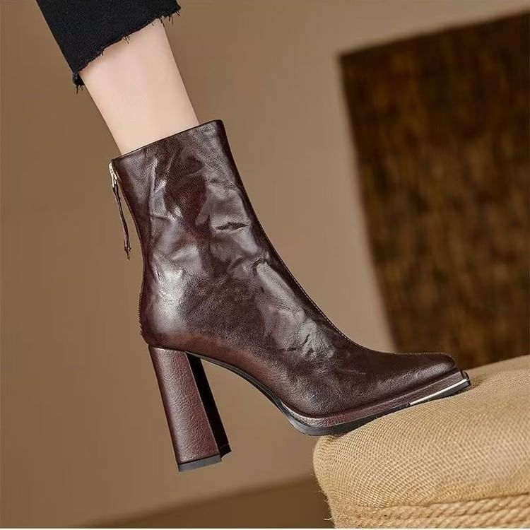 Boots Plain Heel Short Chunky
