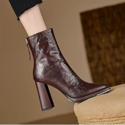 Boots Plain Heel Short Chunky