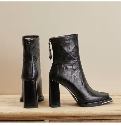 Boots Plain Heel Short Chunky