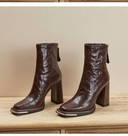 Boots Plain Heel Short Chunky