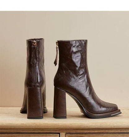 Boots Plain Heel Short Chunky