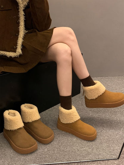 Fluffy Trim Platform Ankle Boots