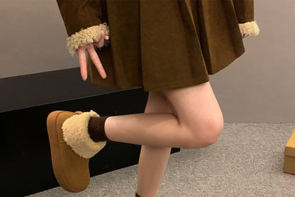 Fluffy Trim Platform Ankle Boots