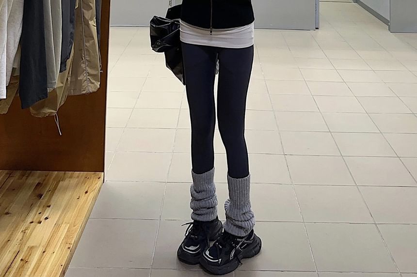 Fluffy Hooded Plain Zip Jacket / Mid Rise Plain Wide Leg Pants