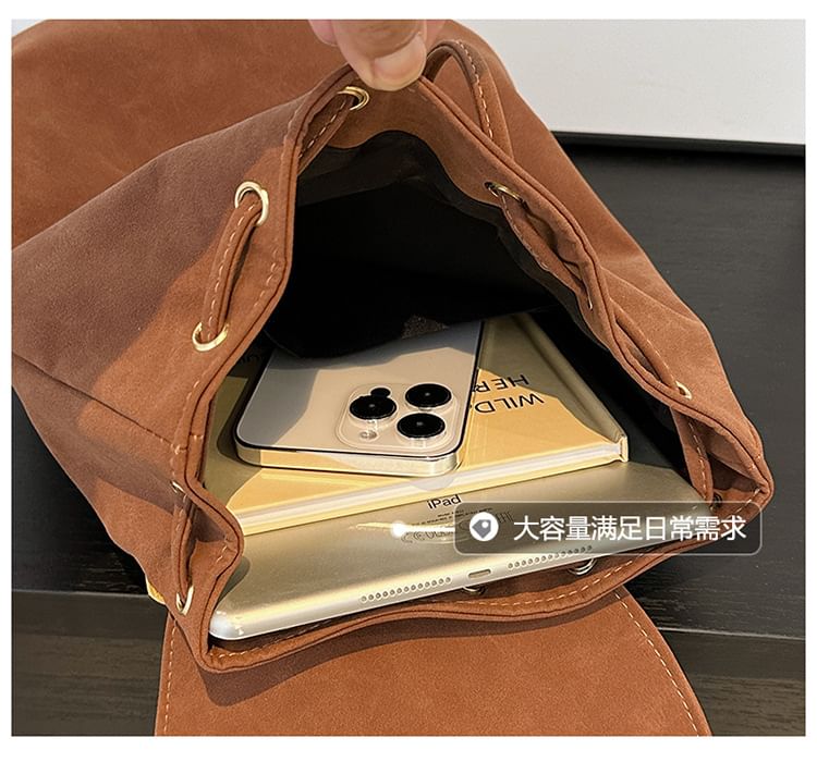 Suede Backpack Faux Flap