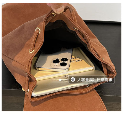 Suede Backpack Faux Flap