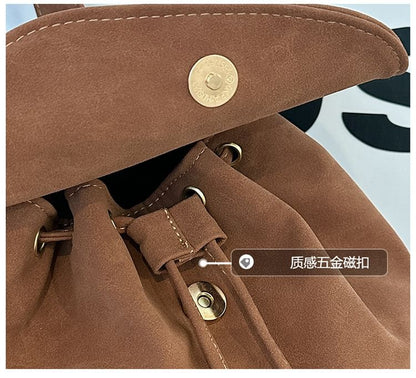 Suede Backpack Faux Flap