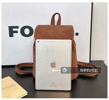 Suede Backpack Faux Flap