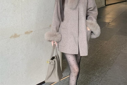 Oversized Detachable Furry-Trim Wool Jacket