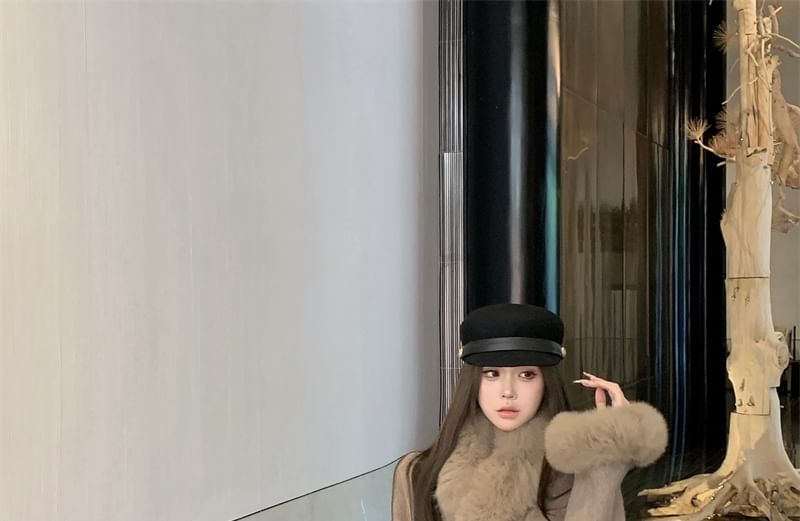 Oversized Detachable Furry-Trim Wool Jacket