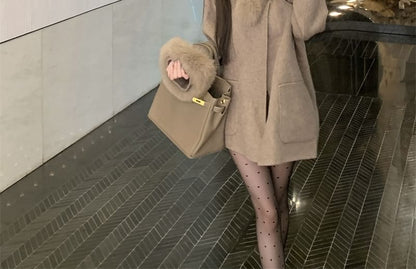 Oversized Detachable Furry-Trim Wool Jacket