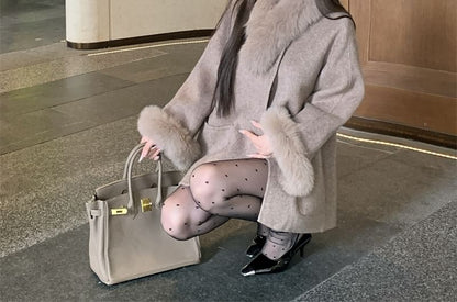 Oversized Detachable Furry-Trim Wool Jacket