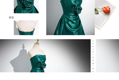 Gown Ruched Flower Evening Tube Plain A-Line