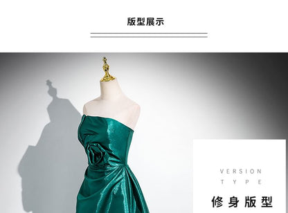 Gown Ruched Flower Evening Tube Plain A-Line