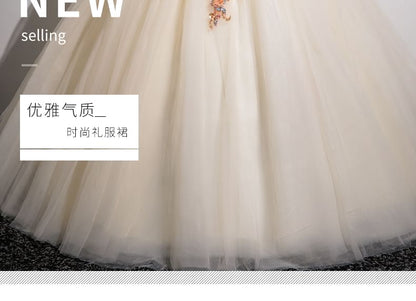 3/4-Sleeve V-Neck Beaded Floral Applique Mesh Panel Velvet A-Line Evening Gown