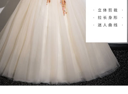 Panel Applique Floral Gown A-Line V-Neck Mesh Beaded Evening Velvet 3/4-Sleeve