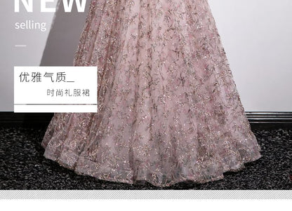 Puff Sleeve Off Shoulder Floral Embroidered Mesh A-Line Evening Gown