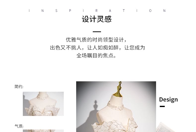 Gown Sleeveless Off A-Line Evening Patterned Shoulder