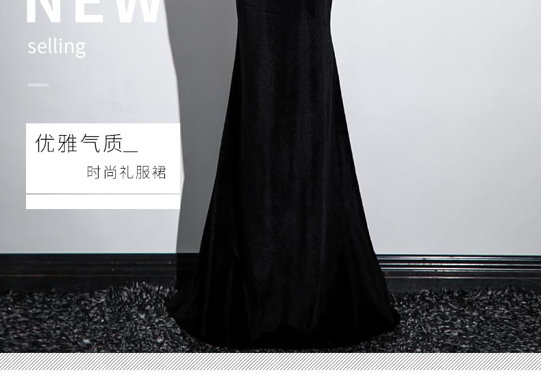 Trumpet Cold Panel Evening Gown Mesh Sleeveless Ruched Sequin Shoulder