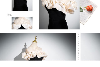 Trumpet Cold Panel Evening Gown Mesh Sleeveless Ruched Sequin Shoulder