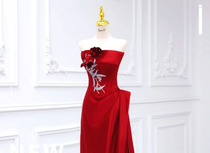 A-Line Tube Floral Detail Evening Gown Embroidered Ruched