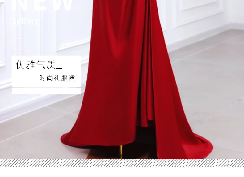 A-Line Tube Floral Detail Evening Gown Embroidered Ruched