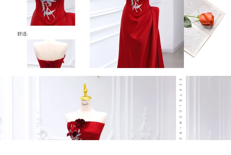 A-Line Tube Floral Detail Evening Gown Embroidered Ruched