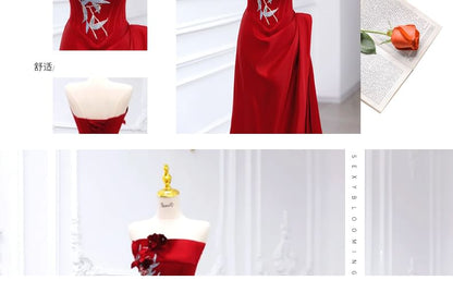 A-Line Tube Floral Detail Evening Gown Embroidered Ruched