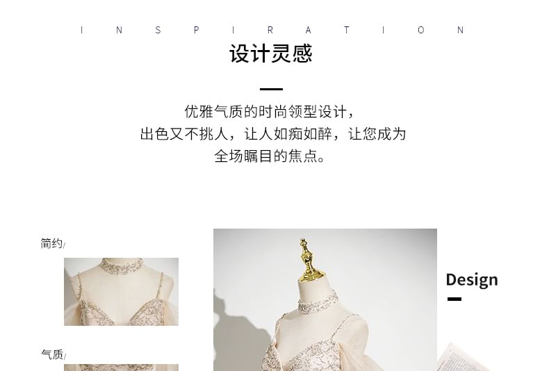 Evening Strap Patterned Beaded A-Line Spaghetti Gown